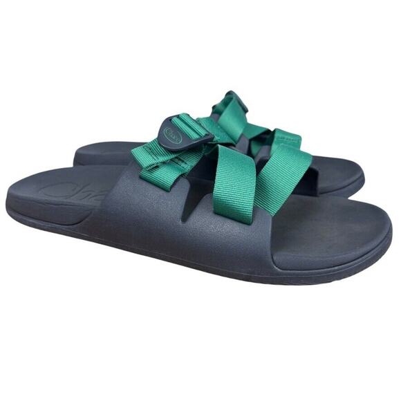 Chaco Chillos Slide Navy Green Mens Sandals Sporty Summer Shoes Flip Flops sz 14 - Picture 1 of 16